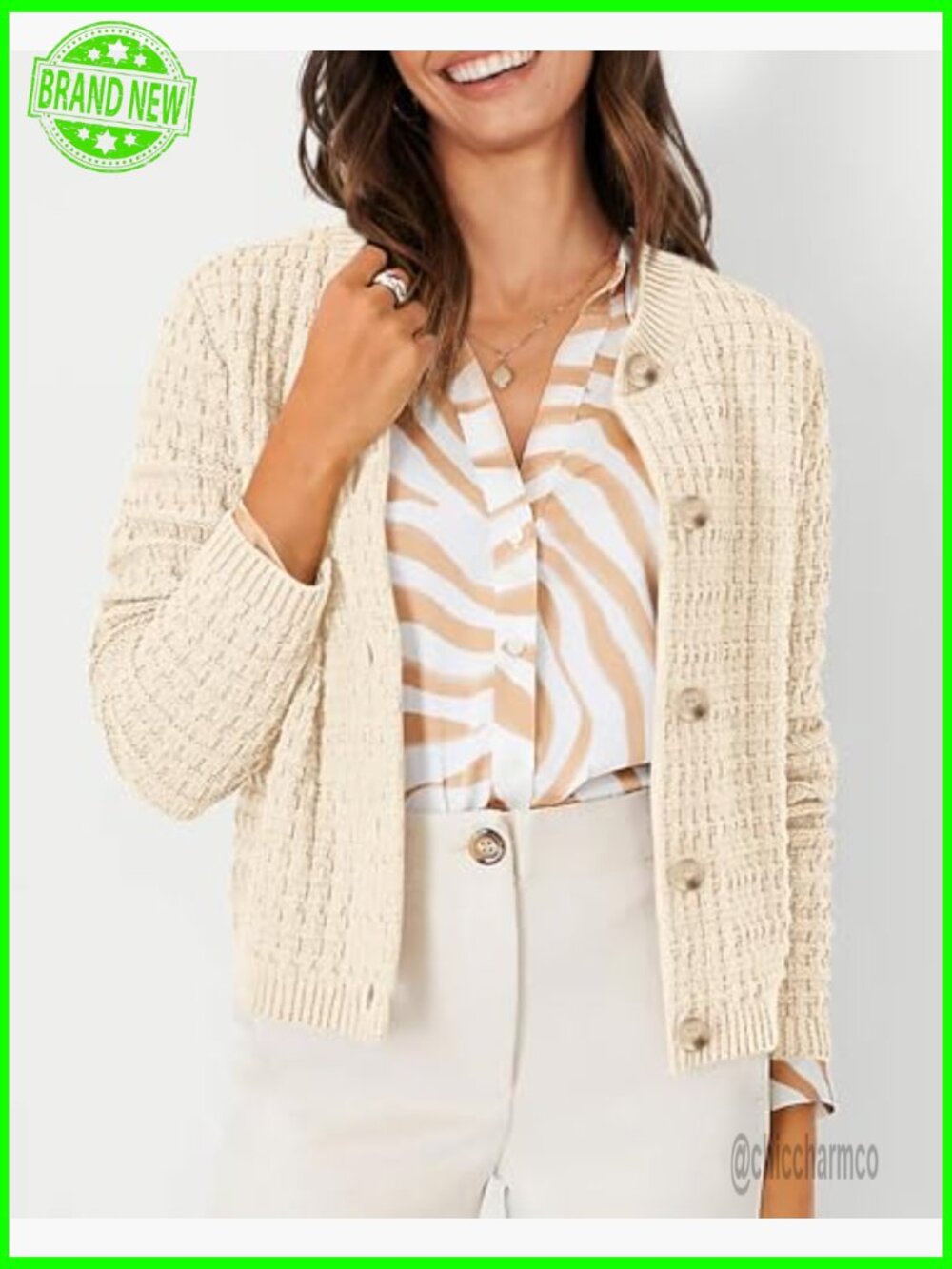Women's Knit Cardigan Sweater Long Sleeve Open Front Button Down Jacket - Picture 4 of 7
